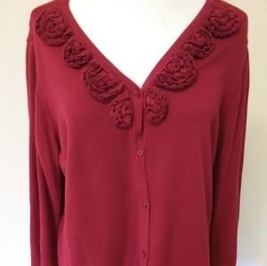 Christopher & Banks 3/4 Sleeves, Button down, Cranberry Cardigan, XL